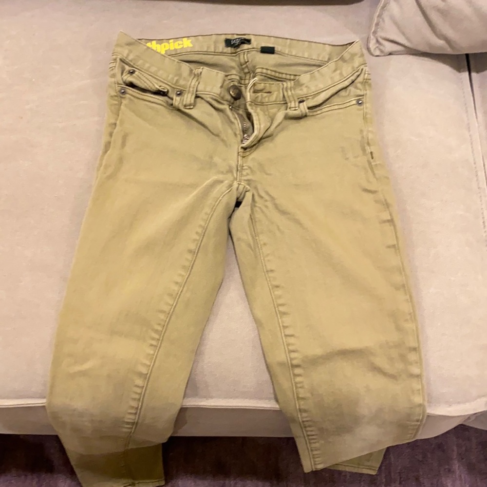 Army green toothpick jeans